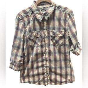 Carhartt Women's Button Down Lightweight Plaid Roll Tab Sleeve M 8/10